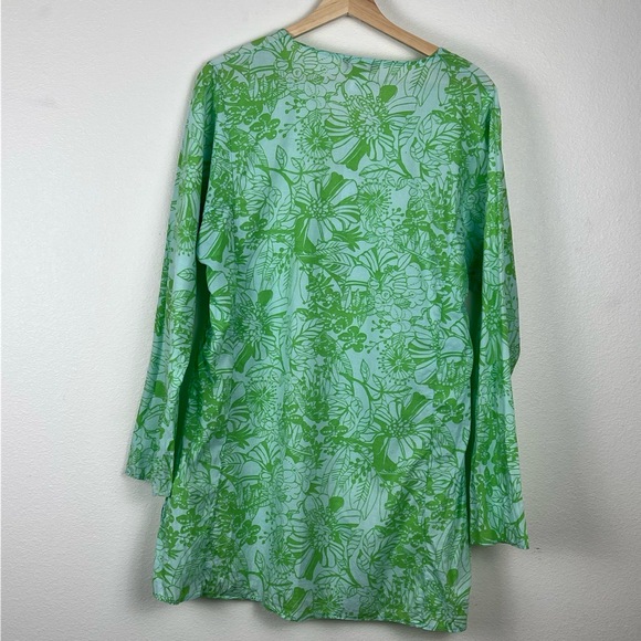 J.Crew Cotton Top Womens Medium Turquoise Green Tunic Floral Beach Preppy Resort - Picture 4 of 8